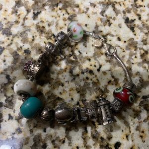 Sterling silver charm bracelet. Pandora, Chamilia